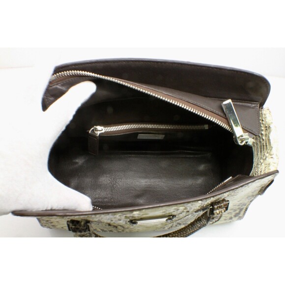 Michael Kors Gia Satchel Python Black And Beige Leather Bag Handbag Purse - Picture 7 of 9